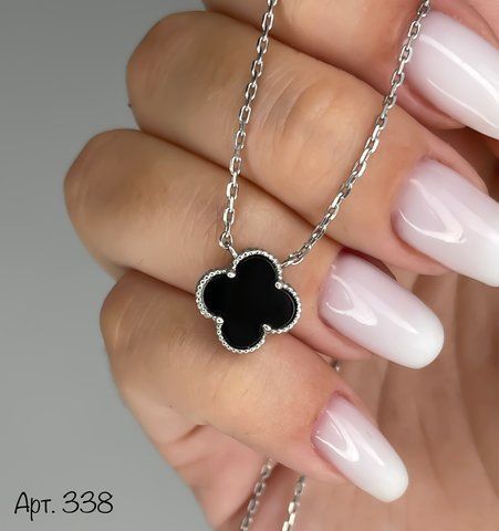 Серебряное колье клевер (ванклиф) с черным ониксом 40 см R338-40 фото