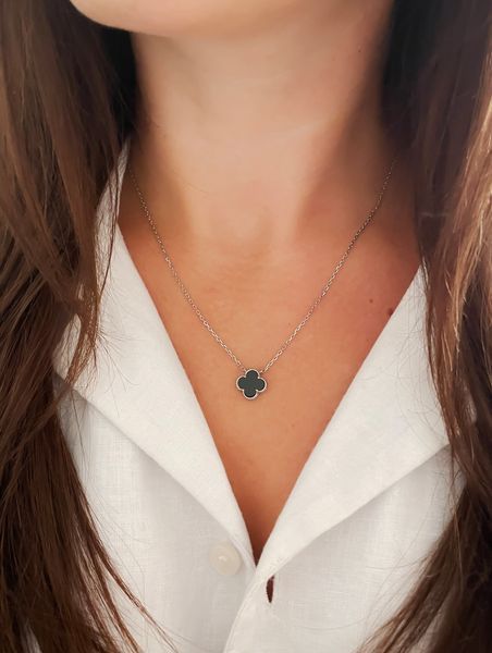 Серебряное колье клевер (ванклиф) с черным ониксом 40 см R338-40 фото