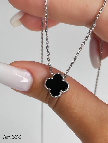 Серебряное колье клевер (ванклиф) с черным ониксом 40 см R338-40 фото