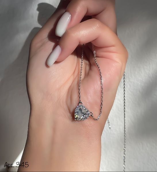 Серебряное колье сердце с белым фианитом 40 см R345-40 фото