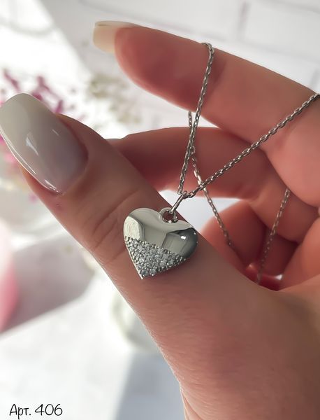 Серебряное колье сердце 40 см R406-40 фото
