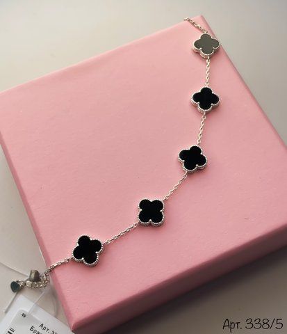 Серебряное колье клевер (ванклиф) с черным ониксом 40 см R338/5-40 фото