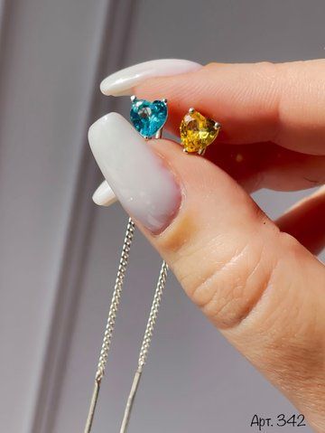 Серебряные серьги-протяжки с жёлто-голубыми фианитами R342 фото