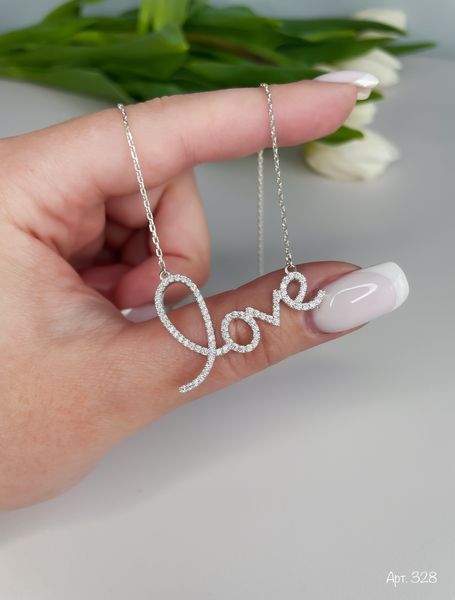 Серебряное колье Love с белыми фианитами 40 см R328-40 фото