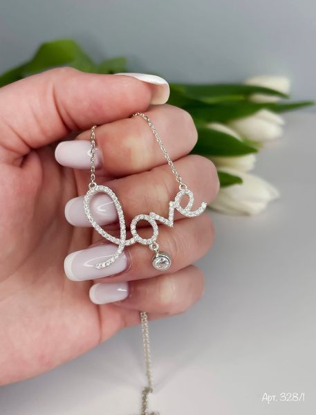 Серебряное колье Love с белыми фианитами 40 см R328-40 фото