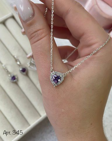 Серебряное колье сердце с фиолетовым фианитом 40 см R345-2-40 фото